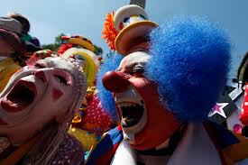 This is the least scariest picture I could find of an insane clown.  No wonder clowns give kids nightmares! 