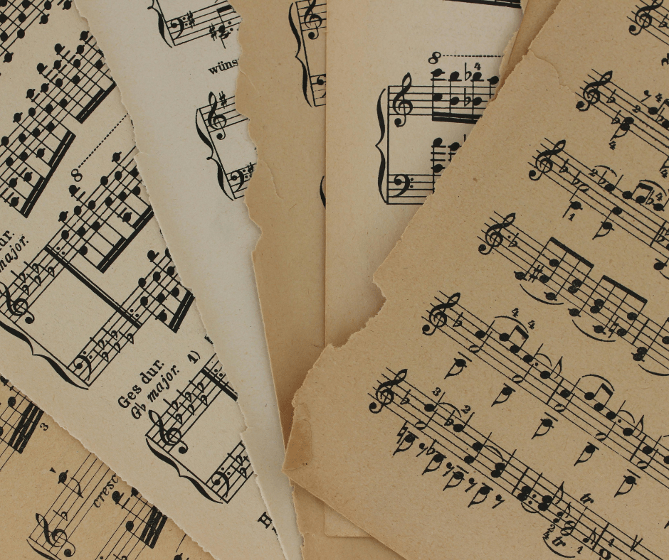 music notes yellowed sheet music